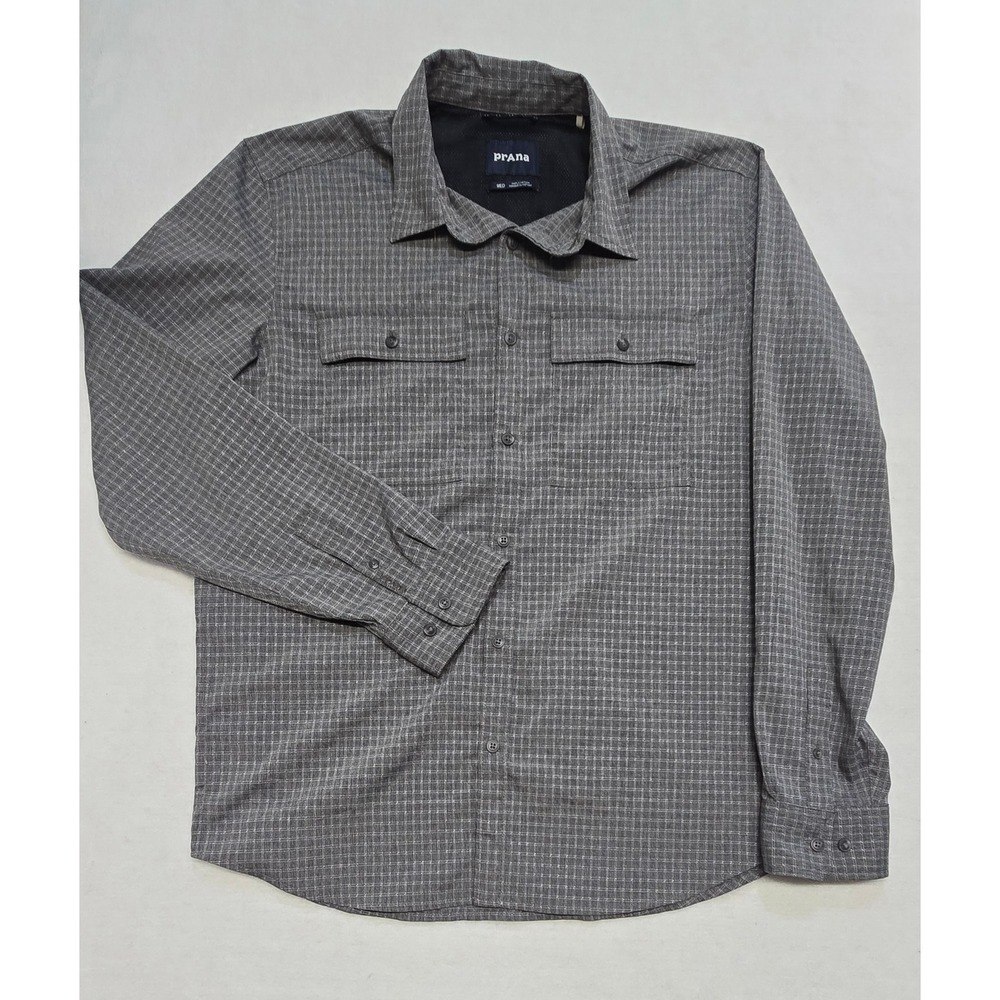 Prana Garvan Long Sleeve Shirt Gray Men's Size Large Outdoor Active # M21212643‎